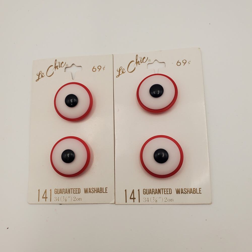 2 Cards Vintage Le Chic Evil Eye Bullseye Buttons Red White Blue Sewing Crafting